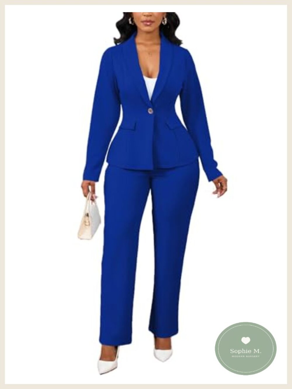 Women's 2-Piece Pantsuit Blazer Set Business Formal Work Suit Jacket Elastic